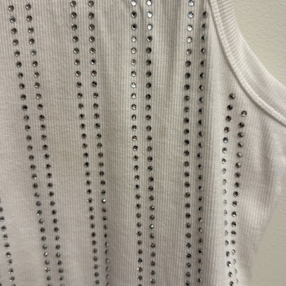 Zara White Rhinestone Ribbed Tank Top - Picture 6 of 9